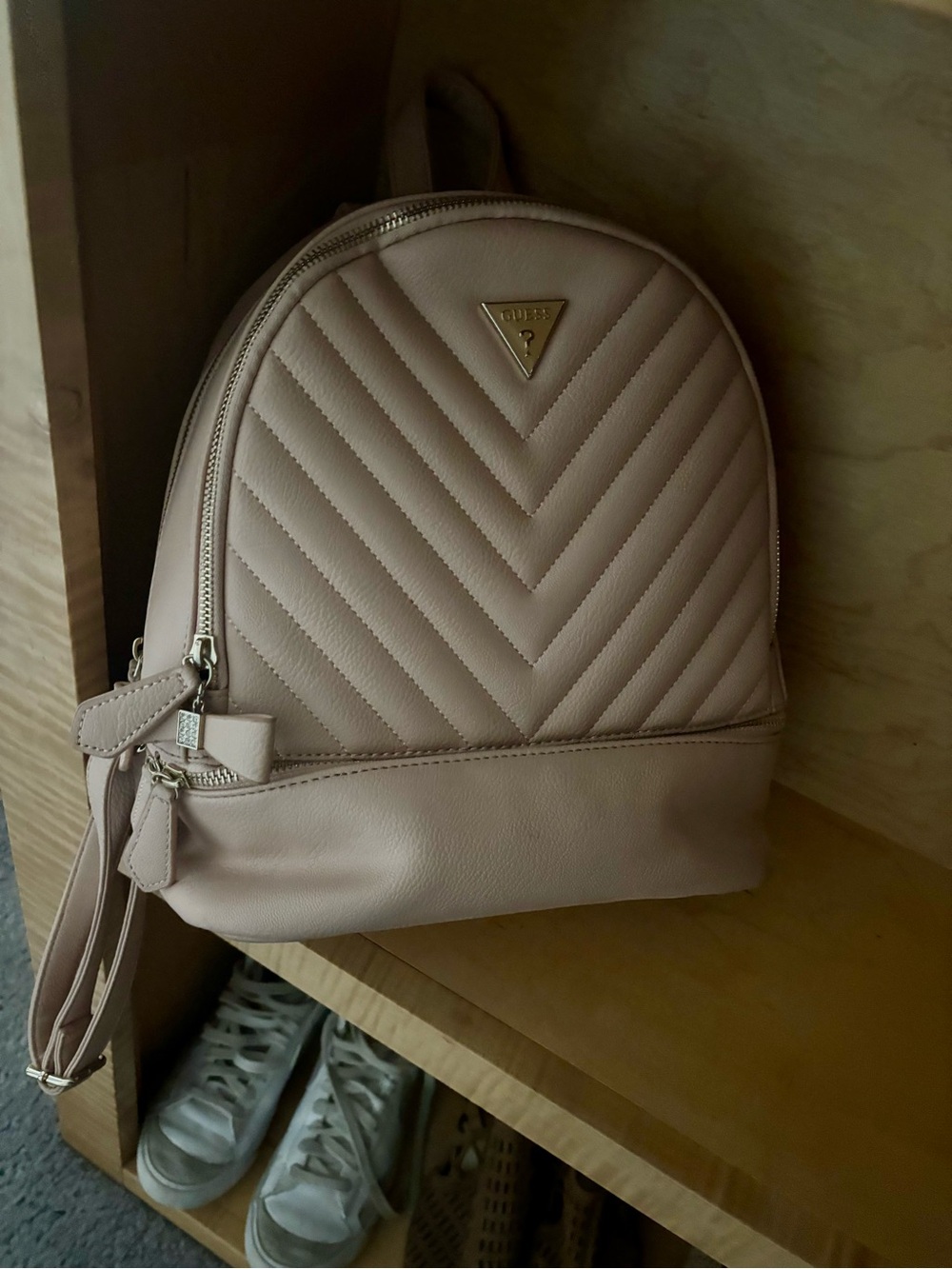 Guess Quilted Chevron Mini Backpack in Rose Taupe - Picture 2 of 5